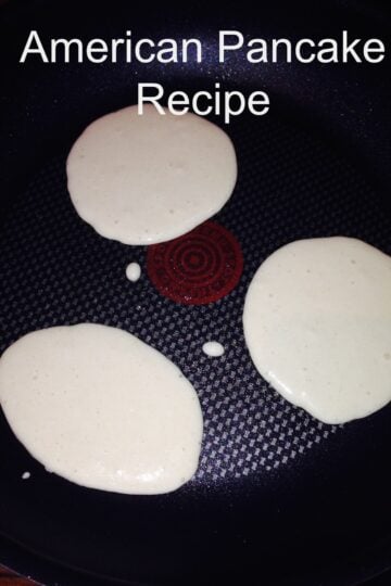 An American pancake recipe cooked in a frying pan.
