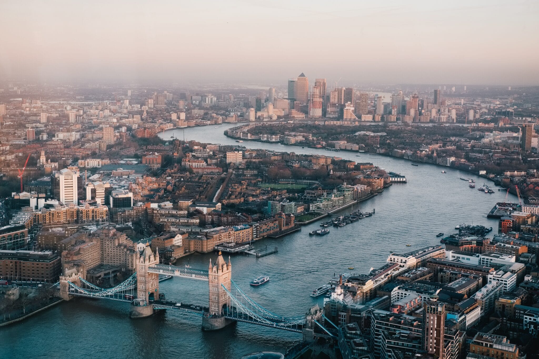 the thames river running through london. Aerial view