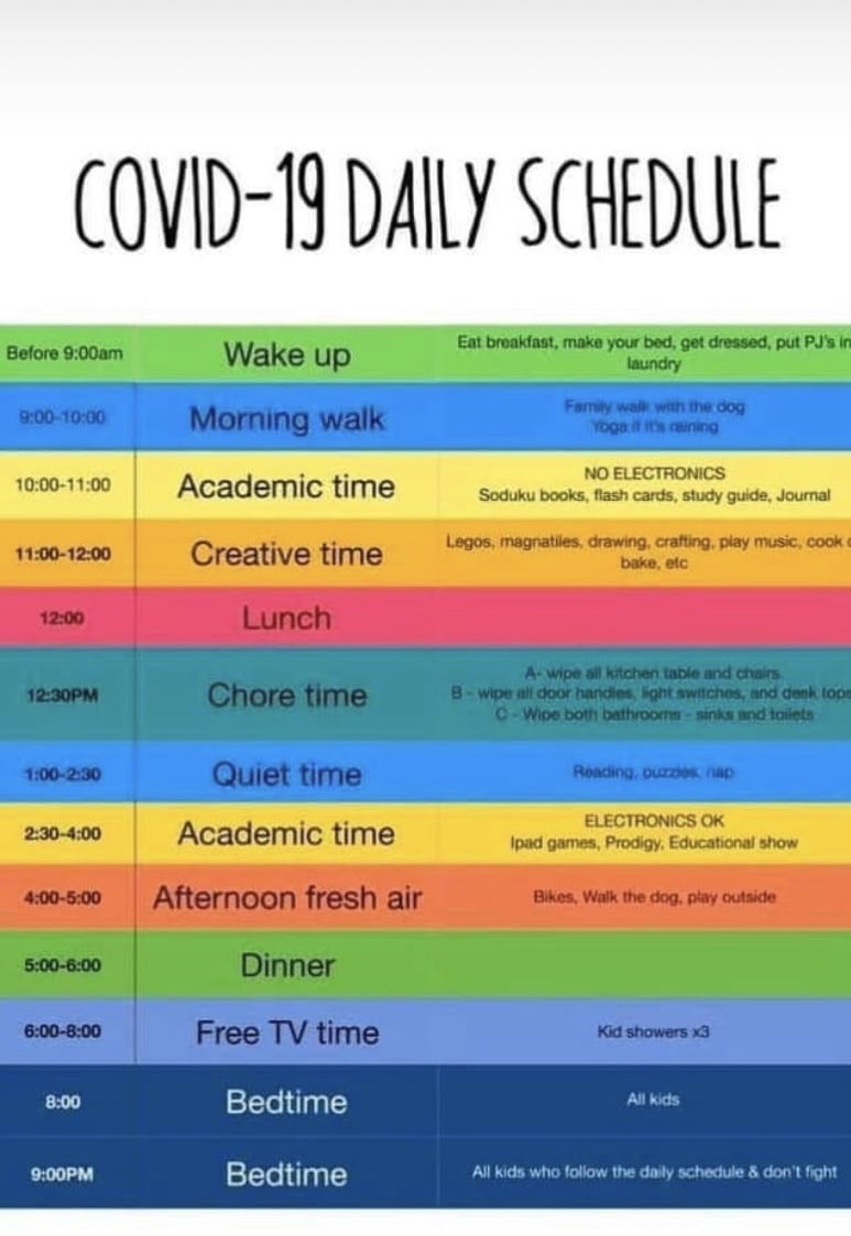 covid-19 homeschool daily schedule