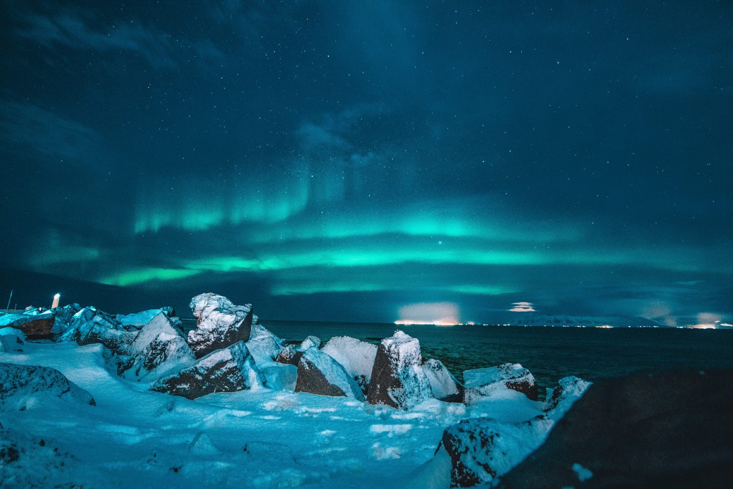 northern lights above the sea