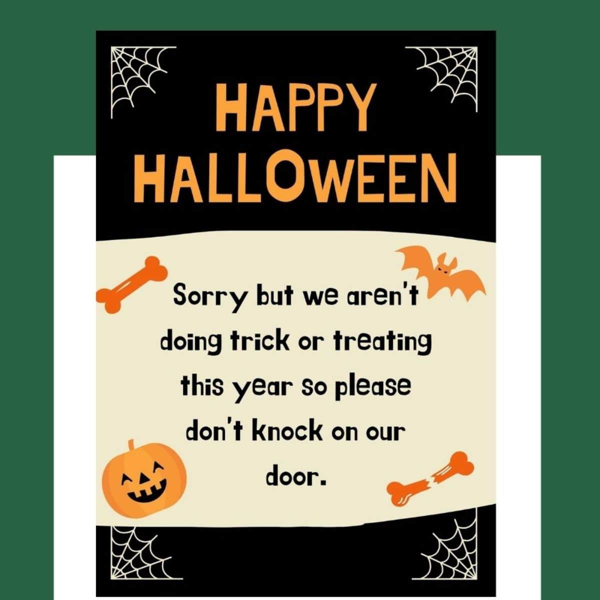 free printable no trick or treating poster