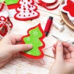 sewing a christmas tree ornament