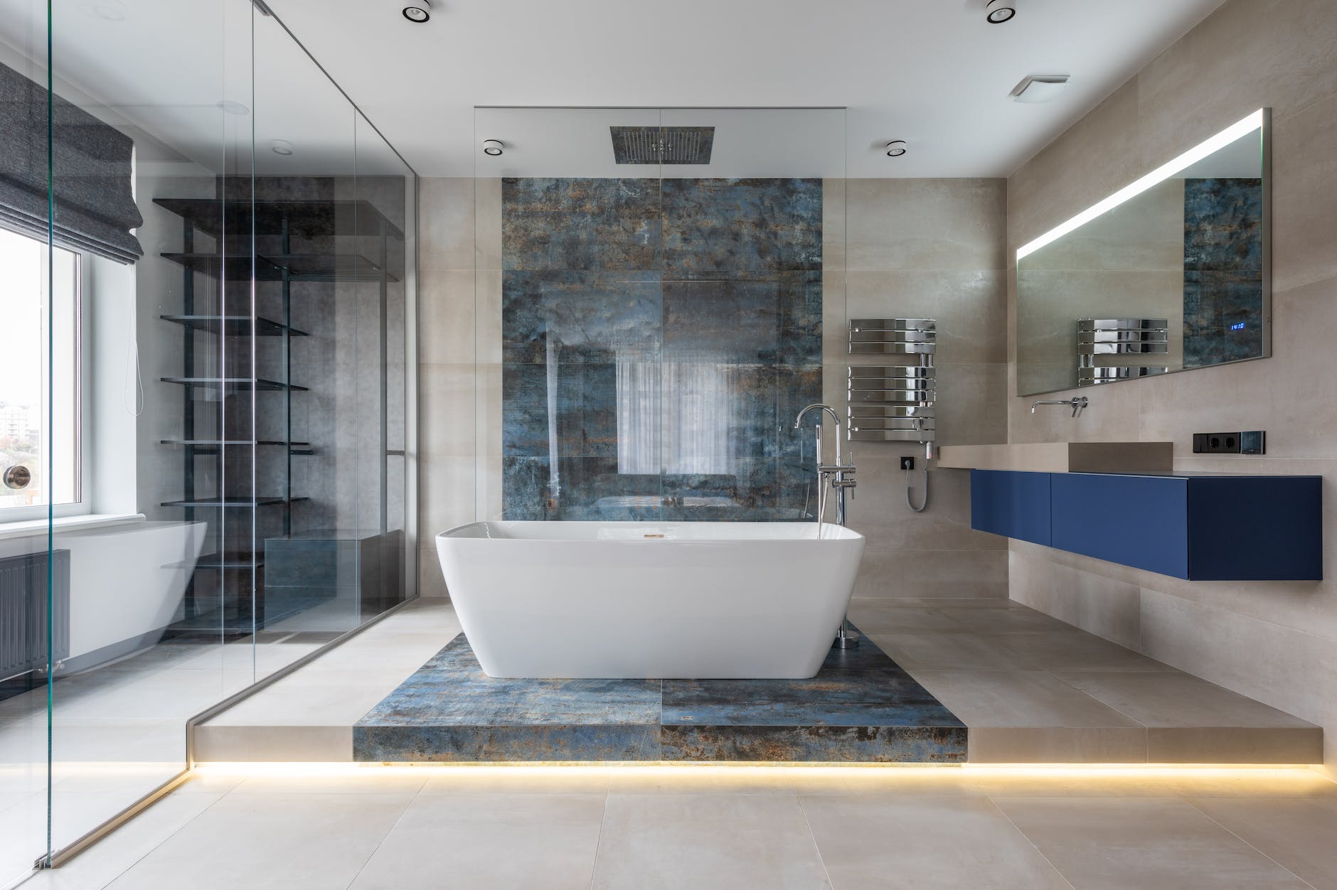 modern bathroom interior with freestanding tub