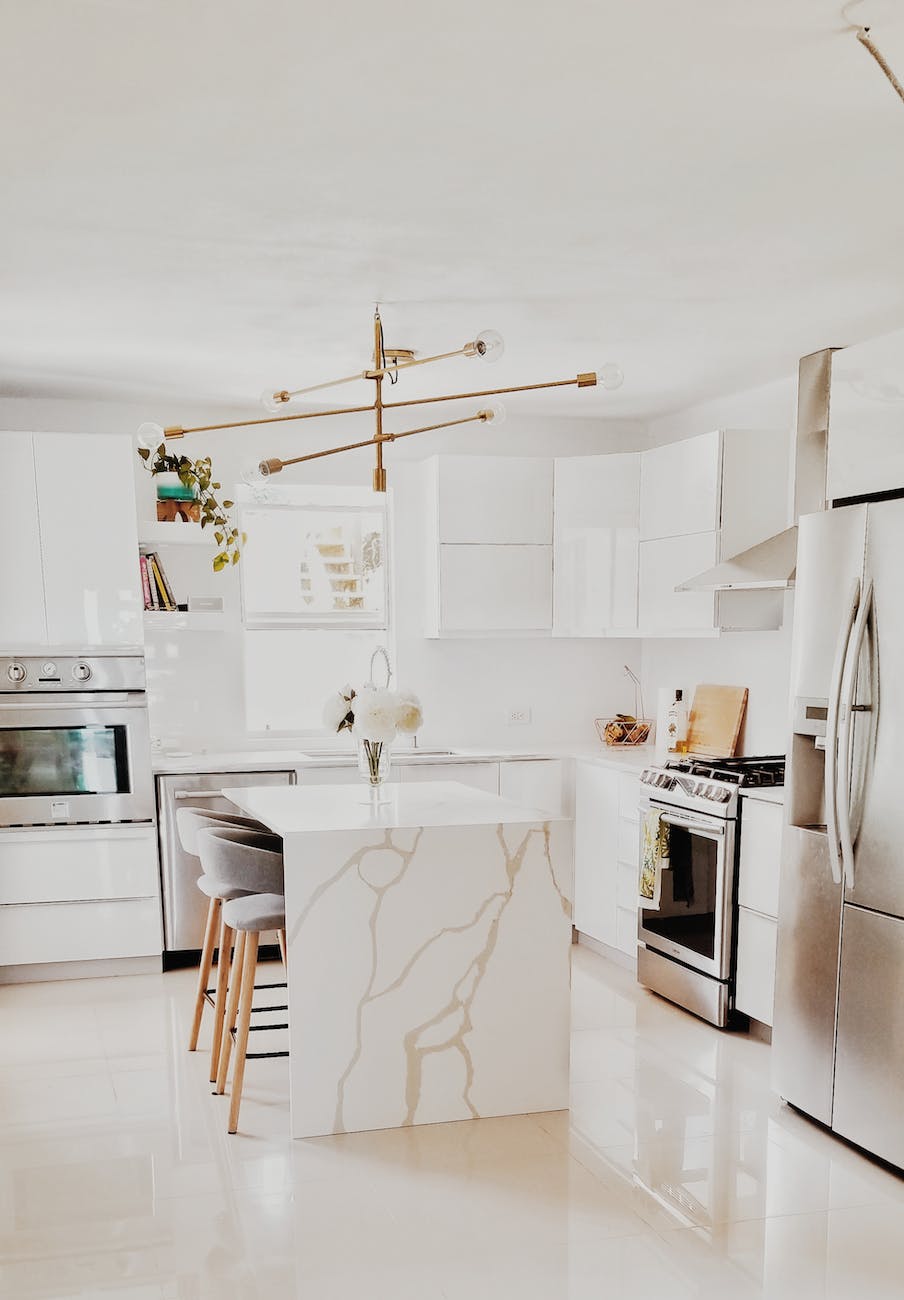 white marble style kitchen island