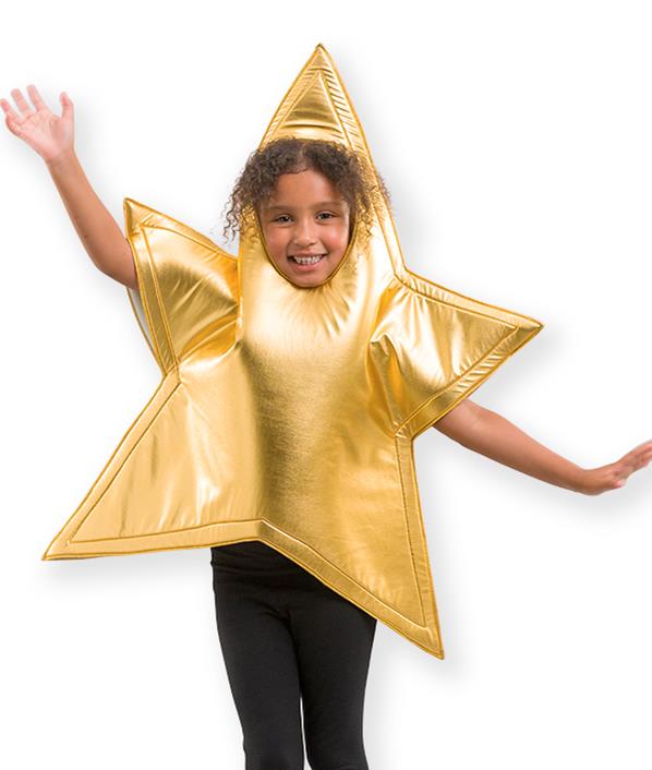 A girl wearing a gold star costume.