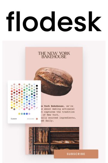 Flodesk design showcasing a 2024 New York Bakehouse newsletter, complete with a tempting bread image, harmonious color palette, and a prominent "Subscribe" button-perfect for elevating your email marketing game.