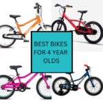 Four children's bikes in orange, red, pink, and blue surround a center box labeled "Best Bikes for 4 Year Olds," showcasing top Kids Bike options perfect for young riders learning with a Training Bike.