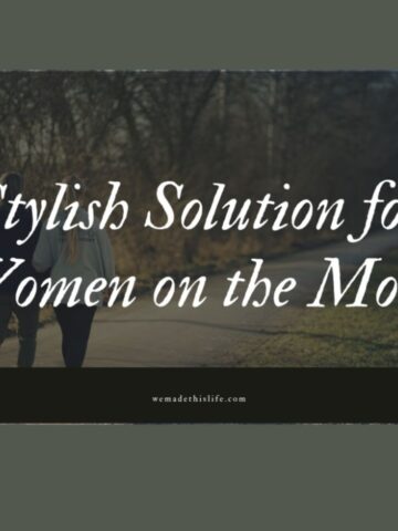 Two people walk outdoors along a path with trees in the background. Overlaid text reads, "Stylish Solution for Women on the Move," highlighting VIM & VIGR's focus on leg health.