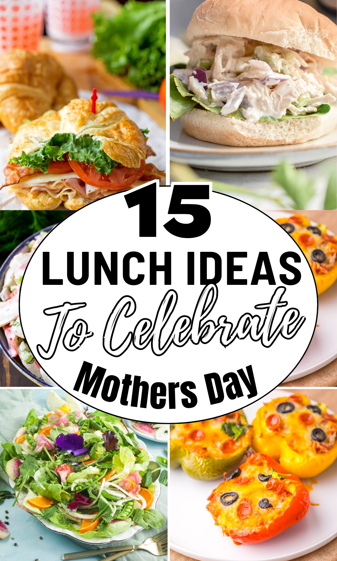 Collage of sandwiches, stuffed peppers, and salads with text overlay: